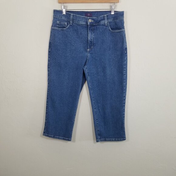 NYDJ Lift Tuck Technology Cropped Jeans Stretch Blue Size 14 - Picture 1 of 6